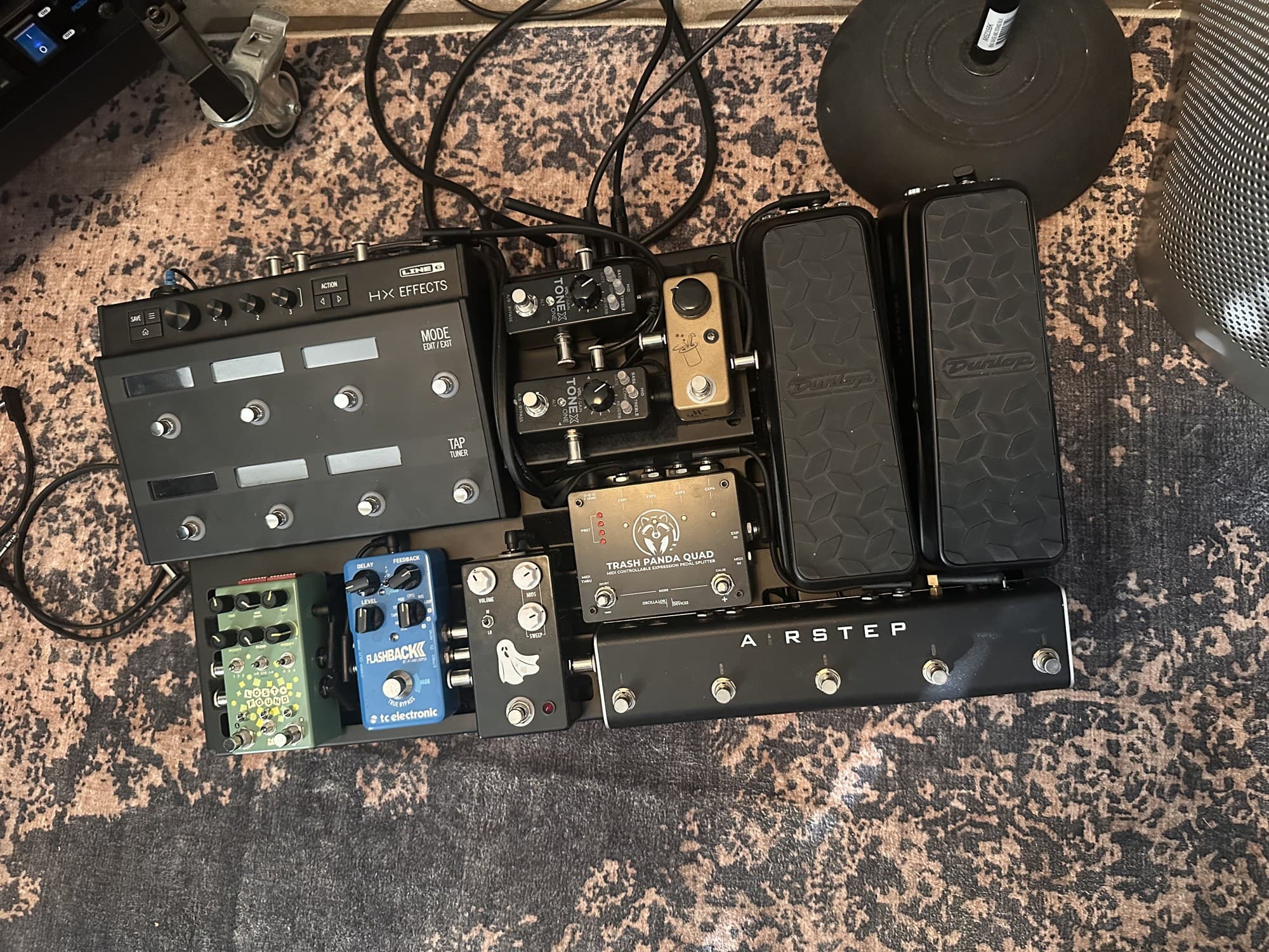 StudioOps pedalboard: RockBoard with Chase Bliss Lost + Found, two TONEX One, Line 6 HX Effects